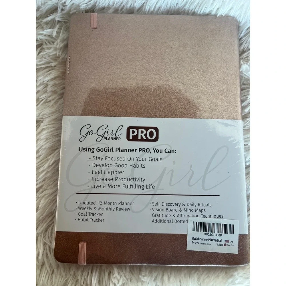 GoGirl Planner PRO Vertical Hourly Weekly Planner Rose Gold Undated 12Mo Go Girl